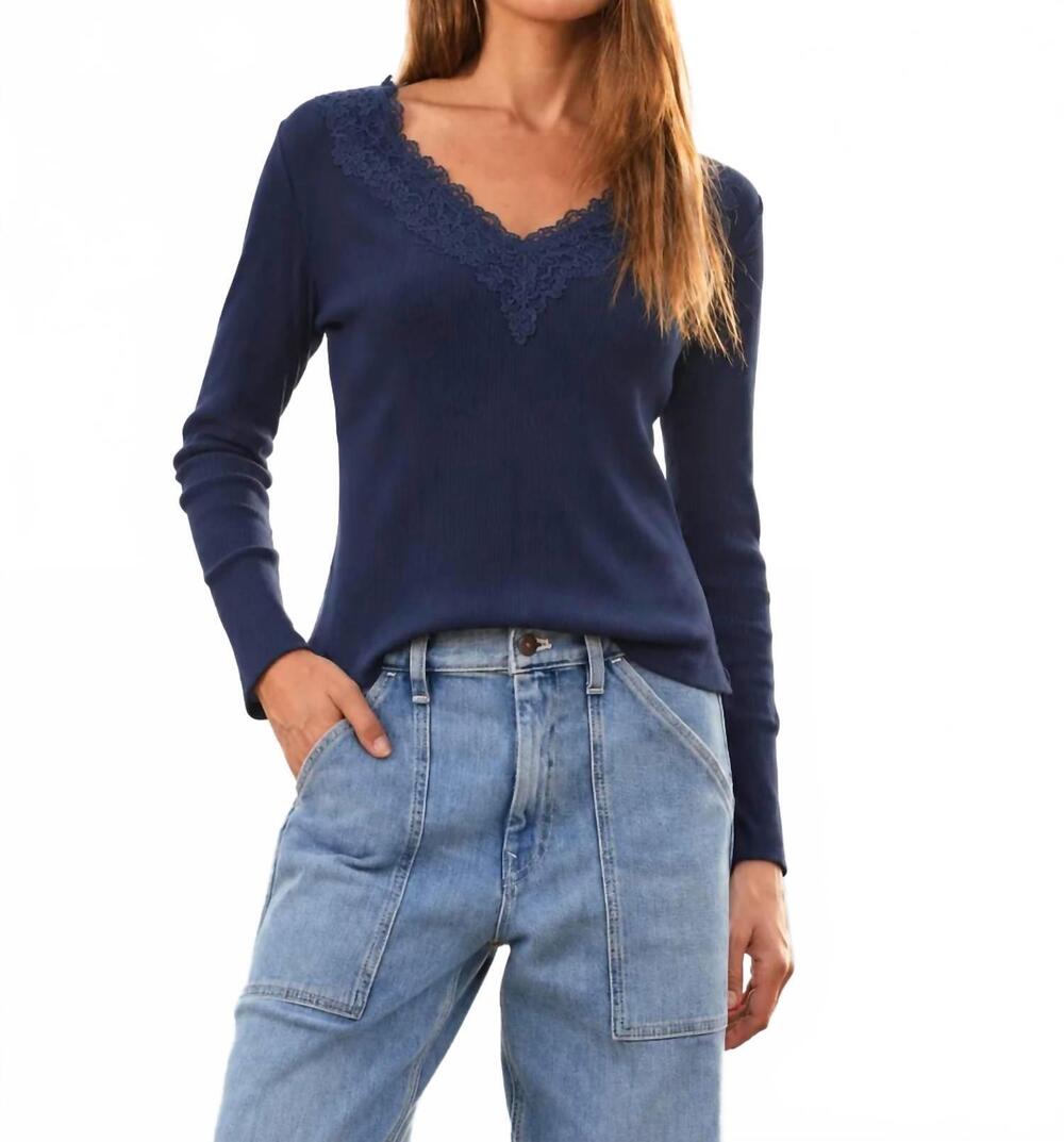 NEW DYLAN remi v-neck with lace trim top in navy